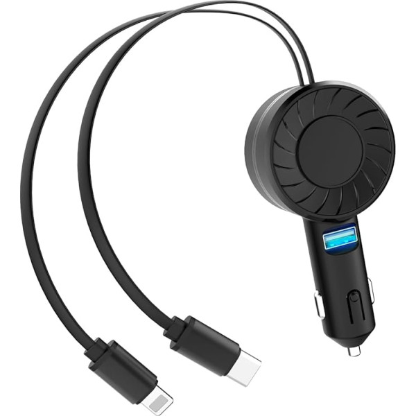 YHTYOH Einziehbares Handy Auto Ladegerät Zigarettenanzünder USB,Type-C Lightning Port,Izvelkamais auto lādētājs saderīgs ar iPhone 15/14/13 Pro Max,Samsung S24/S23/S22 Plus/Ultra,Google Pixel,Huawei