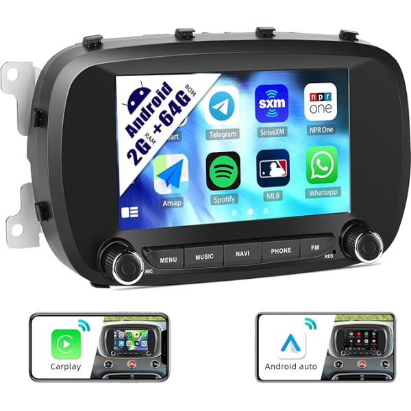 2G+64G CAMECHO Android 12 Autoradio für FIAT 500X 2014-2020 mit Navi Carplay Android Auto,7 Zoll Auto Radio Touch Display mit WiFi MirrorLink FM RDS Bluetooth