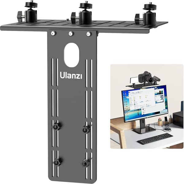 Ulanzi LS16 VESA Camera Mount DSLR Monitor Top Shelf with 3 Ball Heads, Aluminium Camera Monitor Mount for Camera Table Mount, Auxiliary Multi Mount Monitor Shelf for DSLR/Light/Microphones