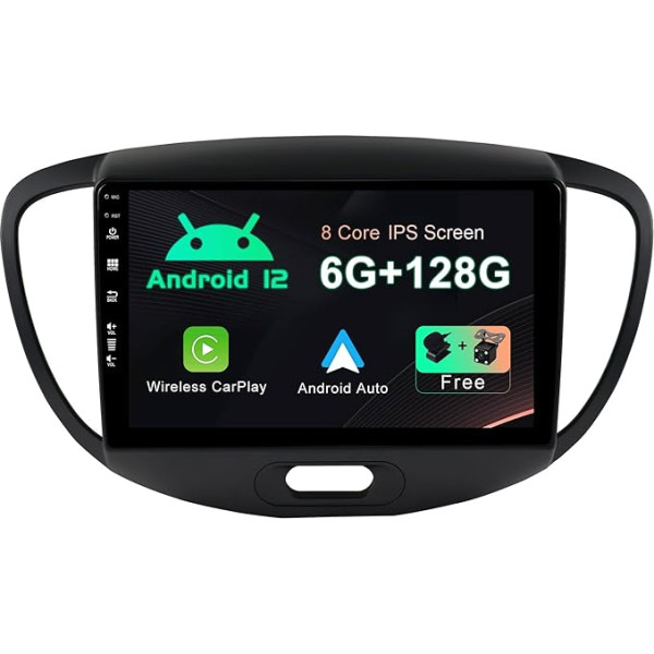 SXAUTO - 6G + 128G - Android 12 IPS auto radio Hyundai I10 (2007-2013) - Iebūvēts Carplay/Android Car/DSP - LED kamera + MIC -DAB stūres vadības pults vadība Fast Boot 360-CAM WiFi 2 DIN 9 collu