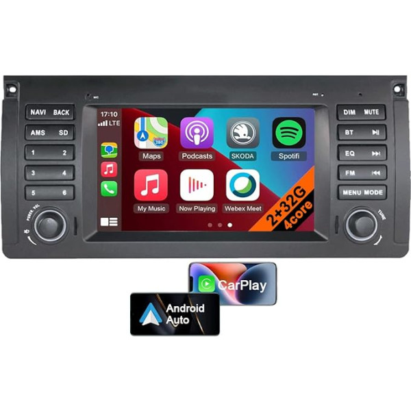 7 collu Android 13 autoradio BMW 5. sērijas E39 automašīnai, multimediju atskaņotājs ar CarPlay, Android Car, atbalsta dalītu ekrānu, stūres vadības ierīci, DSP, Bluetooth (4core 2GB+32GB)