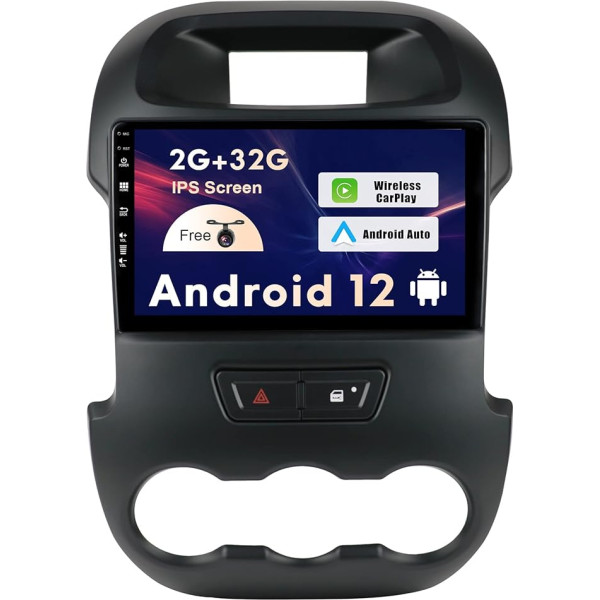 SXAUTO Android 12 IPS auto radio piemērots Ford Ranger (2011-2016) - iebūvēts Carplay/Android Car - atpakaļgaitas kamera - 2G + 32G - vadība no stūres WiFi DAB Fast Boot 4G BT5.0-2 DIN 9 collas