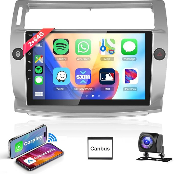 Podofo Carplay Autoradio für Citroen C4 2004-2009/C-Quatre 2008-2011(Manual A/C), 9