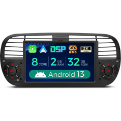 XTRONS 7 collu Android 13 auto radio Octa Core 2GB 32GB multivides atskaņotājs Fiat 500 (2007-2015) Iebūvēts 4G LTE Car Play Android Car DSP GPS Bluetooth 5.0 WiFi Pēc izvēles DAB OBD TPMS DVR AHD kamera