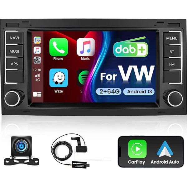 2G 64G Android 13 DAB auto radio Double DIN Carplay VW T5 Touareg 2004-2011 VW Transporter Ts Multivan 2004-2009 7 collu auto radio 2Din ar navigāciju Bluetooth Bluetooth Android Auto WiFi RDS atpakaļgaita