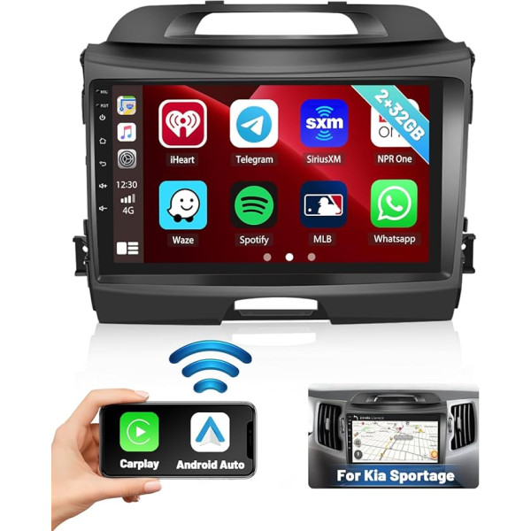 Hikity 9 collu Android 2+32GB Bluetooth radio ar satelīta navigāciju Kia Sportage 2010 2011 2012 2012 2013 2014 2014 2015 2016 ar bezvadu Carplay Android auto FM RDS radio GPS WiFi HiFi USB SWC aizmugures skata kamera