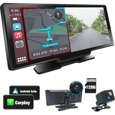 DDKUS Bezvadu Apple Carplay un Android auto ar atpakaļgaitas kameru, 10,26 collu 1080P portatīvais displejs, oriģināls auto stereo FM raidītājs, cilpas ierakstīšana, balss vadība, Bluetooth