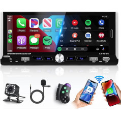 Bezvadu Carplay 6,9''Autoradio Bluetooth mit Bildschirm Android Auto Mirror link,Podofo 1 din Radio FM/RDS mit Touchscreen 2 USB AUX/SD/SWC,12LED Rückfahrkamera+Bunte Drucktastastenleuchte