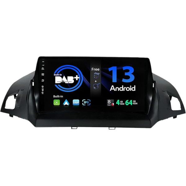 SXAUTO - Iebūvēts DAB - Android 13 IPS autoradio Ford Kuga (2013-2018) - Iebūvēts Carplay/Android Car - LED kamera + Mic - 4G + 64G - 360-CAM stūres vadības stūres vadība Fast Boot WiFi DSP - 2 DIN 9