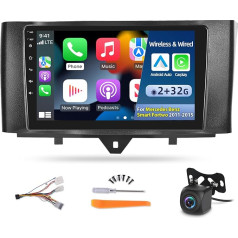 [2G+32G] Auto radio Mercedes Benz Smart Fortwo 2011-2015, 9 collu Android skārienjūtīgā ekrāna auto radio, bezvadu Apple Carplay un Android Car / 1080P / WiFi + AHD aizmugures skata kamera + mikrofons