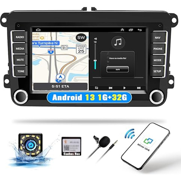 SIXWIN 1G+32G Android Autoradio Navi für VW Passat Golf 5 6 Touran Polo Jetta Tiguan 7 Zoll Bildschirm Touchscreen Auto Radio mit Bluetooth GPS WiFi FM/RDS Radio Mirrorlink SWC + Rückfahrkamera Mic