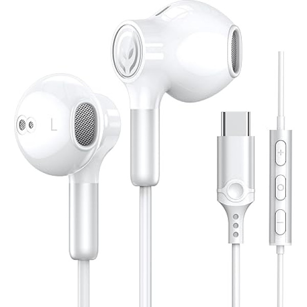 USB C austiņas Samsung Galaxy S23 Ultra S22 S21 FE S20 A54 austiņas ar kabeli USB C pieslēgvieta HiFi Stereo In-Ear USB C tipa austiņas ar mikrofonu tālrunim 15 Pro Max iPad Pro Pixel 8 7 6