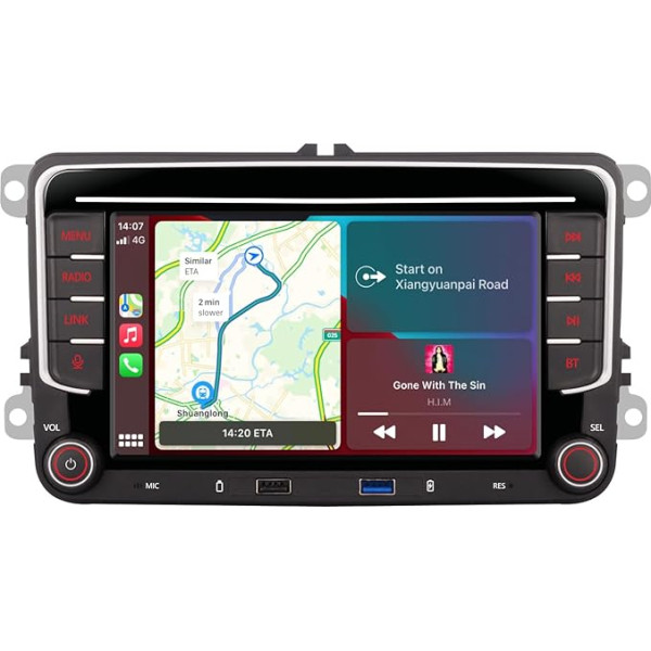 YZKONG Auto radio, saderīgs ar VW Passat Golf MK5 Jetta Caddy EOS Tiguan ar Wireless Carplay Android Car IPS Touchscreen Auto Radio, AM/FM RDS Radio, BT, Dual USB port