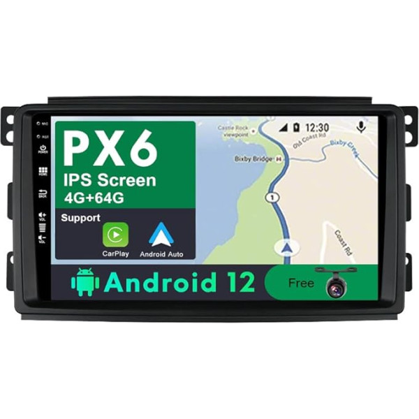 JOYX PX6 Android 12 IPS auto radio, piemērots Benz Smart Fortwo 451 (2005-2010) - [4G + 64G] - aizmugures skata kamera - 2 DIN 9 collas - DAB stūres vadības stūres 4G WiFi CarPlay Android auto HDMI 4K