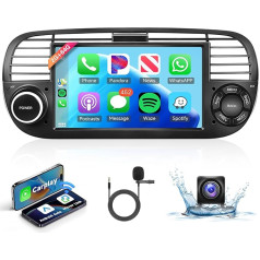 Hodozzy 2G+64G Android Autoradio für FIAT 500 2007-2015, Carplay Android Auto, 7 Zoll Touchscreen Radio mit Bluetooth GPS Navi WiFi FM RDS HiFi, Rückfahrkamera Bildschirm 2 Din Radio für FIAT 500