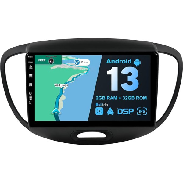 JOYX Android 12 IPS auto radio piemērots Hyundai I10 (2007-2013) - iebūvēts bezvadu CarPlay Android automašīnai - bezmaksas atpakaļgaitas kamera - 2G + 32G - 9 collu 2 DIN - DAB stūres vadība 4G WiFi Fast