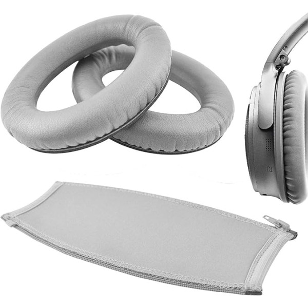 Geekria QuietComfort QC35, qc25, QC2, QC15 Kopfhörer Ersatz Ohr Pad + Kopfband/Ohrpolster/Ohrmuscheln/-Cover/Ohrpolster Ersatzteile/Kopfband Displayschutzfolie (grau)