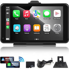 CAMECHO Bezvadu Apple Carplay un Android pārnēsājamais auto radio, 7 collu HD IPS skārienjūtīgais ekrāns Carplay displejs, auto atskaņošanas monitors ar Bluetooth, brīvroku funkcija, Siri/FM/Google/Apple Airplay/AUX + 64G