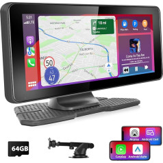 Podofo Portatīvais auto radio ar bezvadu Apple Carplay Android Car Air Play, 6,86 collu skārienjūtīgais ekrāns, auto radio ar atpakaļgaitas kameru, Bluetooth, FM raidītājs, Mirror Link/AUX/Voice Control + 64G TF