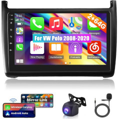 2 + 64G Android auto radio VW Polo 2008-2020 ar Carplay un Android Car - 9 collu skārienjūtīgais ekrāns - WiFi GPS SWC + atpakaļgaitas kamera un mikrofons