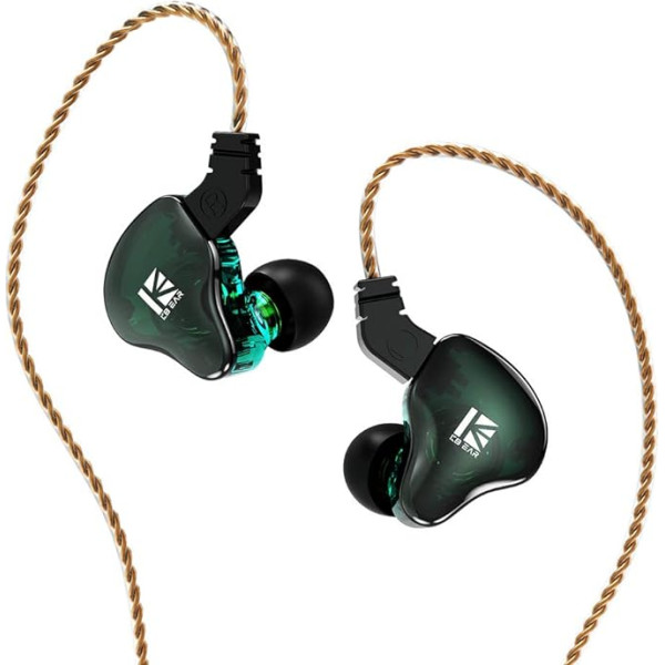 Yinyoo KBEAR KS2 IEM, Stereo Bass In-Ear austiņas, HiFi austiņu austiņas, kas slāpē troksni, hibrīda 1BA 1DD austiņas ar noņemamu kabeli skriešanai, pastaigām (ar mikrofonu, zaļas KS2)