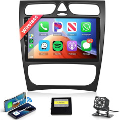 Podofo Wireless Carplay 9'' Autoradio 2 Din Android Auto für Mercedes-Benz C-Klasse/CLK(4 Türen) 2002-2004 1+32G Bluetooth mit Bildschirm mit AHD Rückfahrkamera HiFi Bluetooth/RDS/FM Radio/DVR/DAB