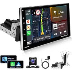 2G + 64G CAMECHO Android 12 Auto radio Bluetooth 1 DIN ar 9 collu ekrānu, Carplay Android auto navigācija RDS Mirror Link un USB + atpakaļgaitas kamera