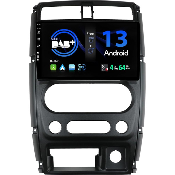 SXAUTO - Iebūvēts DAB - Android 13 IPS auto radio priekš Suzuki Jimny 3 (2005-2019) - Iebūvēts Carplay/Android Car - LED kamera + Mic - 4G + 64G - 360-CAM stūres kontrole Fast Boot WiFi - 2 DIN 9