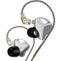 KZ ZVX HiFi In-Ear monitora austiņas Divu dinamisko draiveru austiņas ar noņemamu OFC plakano kabeli 2 pin 0,75 mm audiofilam PC MP3 MP4 (ar mikrofonu, sudraba krāsā)