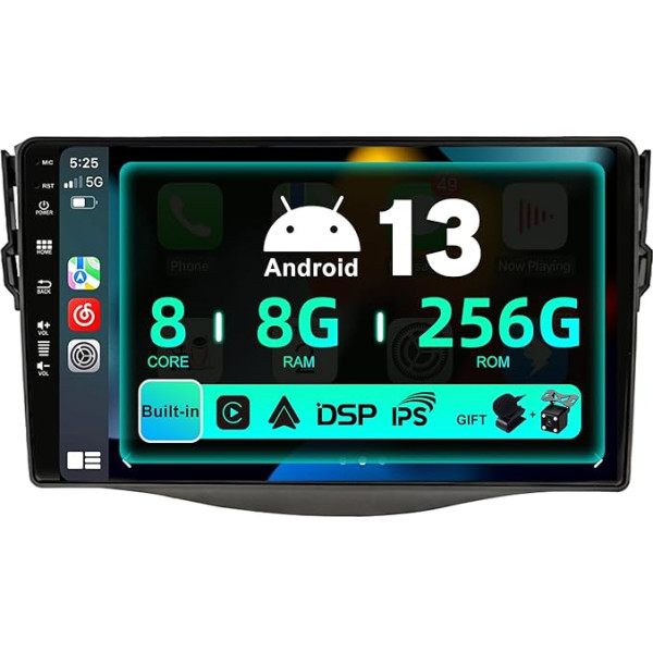 SXAUTO ¦8G+256G¦ Android 13 IPS Autoradio für Toyota RAV4 (2007-2012) - Eingebaut Carplay/Android Auto/DSP - LED Kamera + MIC - DAB Lenkradsteuerung Fast-Boot 360-CAM WiFi AHD - 2 Din 9 Zoll