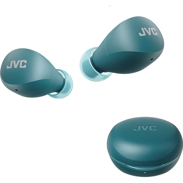 JVC kompaktās un vieglās Gumy Mini True Wireless austiņas, ilgs akumulatora darbības laiks (līdz 23 stundām), skaņa ar neodīma magnētisko draiveri, ūdensizturība (IPX4) - HAA6TZ (zaļa)