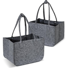 Honeier Felt Shopping Bag Large Pack of 2, 30L Felt Bag Shopper, Felt Shopping Basket, Foldable Shopper Bag, Felt Foldable Carry Bag, Felt Basket, Newspaper Basket, Firewood Bag, 40 x 27 x 27 cm, Grey