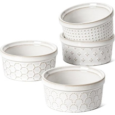 LE TAUCI Creme Brulee trauku komplekts 113 ml x 4, suflie veidnes, drošas krāsnī, trauciņi lavas kūkai, pudiņam, podiņu kūkai - 9,7 cm, arktiski balts