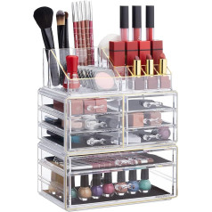 Relaxdays Make-Up organizators ar atvilktnēm, stackable grima un rotaslietu kastes, akrila grima komplekts, dažādas krāsas