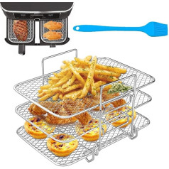 BUENTYA Grill Grate Hot Air Fryer for Ninja Dual Hot Air Fryer Air Fryer Rack Stainless Steel Dehydrator Rack with Oil Brush Airfryer Grill Rack Compatible with Dual Zone Air Fryer AF300UK/AF400UK