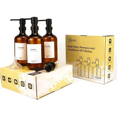 PALAKI Shampoo- und Conditioner-Spender-Set mit 3 Stück - moderner 555 ml bernsteinfarbener Duschspender - langlebige Behälter, platzsparendes Design, ideal für organisiertes Duscherlebnis