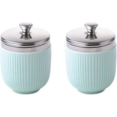 BIA - Porcelain Egg Cooker, Set of 2 Egg Cookers in Celadon Green with Embossed Ribbed Design, Kitchen Utensil and Egg Multicooker, Packed in Gift Box