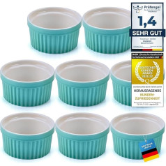 Dimono® Dessert Bowls Creme Brulee Souflee Moulds, Casserole Dish with 170 ml for Desserts, Muffins, Pies, Set of 8 (Turquoise)