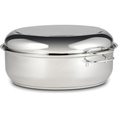 KHG Roasting Dish with Lid Induction 38 x 26 x 18 cm Stainless Steel 7.7 L Volume 2-in-1 Lid Can be Used as a Pan Ideal for Large Holiday Roasts Dishwasher Safe Oven Safe