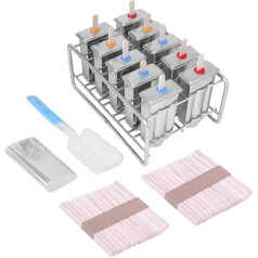 Cafopgrill Silikona ledus veidnes, nerūsējošā tērauda IIce Lollipop veidnes, 10 saldējuma popsicle veidnes + Stick turētājs, 100 gabali (sudraba 1)