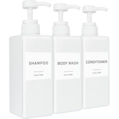 Šampūns un kondicionieris-smidzinātājs, nachfüllbare Kunststoff-Shampoo-Pumpflaschen mit wasserdichten Etiketten, leeres Körperwaschspender-Set für Badezimmer, Duschseifenspender (Weiß, 3 Stück, 479.1 g)