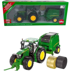 John Deere 6175R ar presi un apaļo bumbu ripinātāju