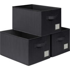 Goodpick Storage Boxes, Set of 3, Storage Basket for Bathroom Shelf, Toilet Paper, Basket Storage for Cupboard, Clothes, Cardboard & Canvas, 37 x 25 x 21 cm, Black