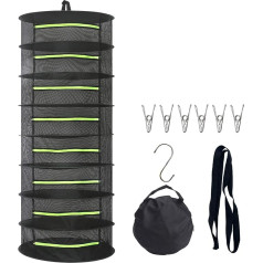 8 Layer Hanging Herb žāvēšanas grozi Foldable Mesh Plant Hydroponics Ziedi Dārzeņi Black