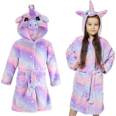 KAKU NANU Bathrobe Bērnu meiteņu bērnu meitenes Vienradzis 4-11 gadi Pūkains silts plīša peldmētelis Cuddly Dressing Gown Bērnu dāvanas meitenēm