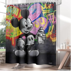 Fchen art Impression Sur Toile Portrait Abstract Mickey Mouse Quick-Dry Auduma dušas aizkars Graffiti Art Rustic Farmhouse dušas aizkars Vannas istabas aizkars ar 12 āķiem