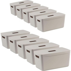 IDEA HOME Pack of 10 Storage Boxes Plastic Organiser Box Baskets Storage Plastic Box for Bathroom Shelf with Lid 8 L