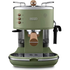 De'Longhi Icona Vintage Espresso filtru turētājs KBOV2001.GR - ar profesionālu piena putu sprauslu, 15 bāri, 1,4 l, nerūsējošais tērauds ar retro izskatu un hromētām detaļām, Green & Graef Coffee