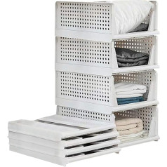 Set of 4 Foldable Wardrobe Storage Boxes, Plastic Storage Boxes, Shelf Baskets, Folding Kitchen Drawer Inserts, Stackable Storage Boxes, Transport Boxes, Cupboard Container, Cube, Extendable Drawer,