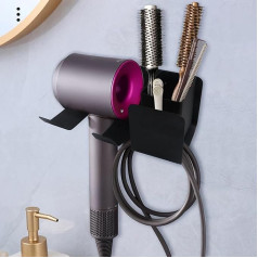 Huiyoulan Hair dryer holder, hair dryer holder without drilling, self-adhesive hair dryer holder with storage space, hair dryer holder made of aluminium, hair dryer holder wall without drilling,